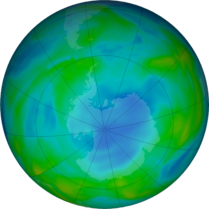 Antarctic ozone map for 09 June 2017